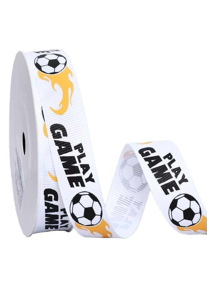 Ribest Soccer Ball Ribbon, 7/8 Inch Grosgrain Sports Ribbon for Crafts Hair Bows Gift Wrapping Team Decor Party Decorations, White/Black/Gold, 10 Yards - Image 1